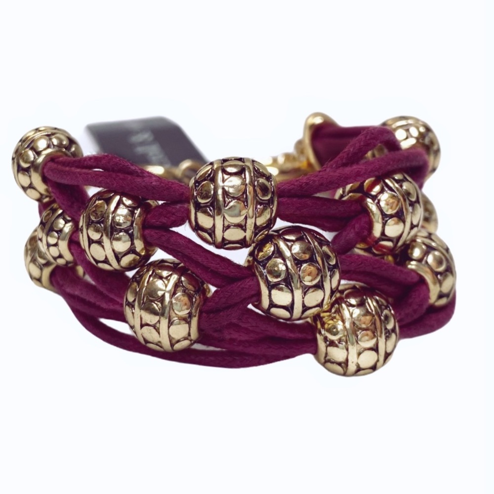 NWT Scroll & Vine Burgundy Weave & Beaded Bracelet